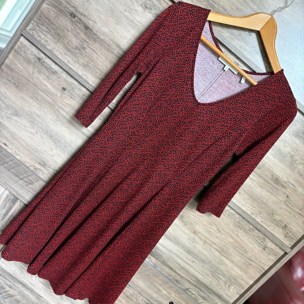 Lark & Ro M Red Black Long Sleeve Floral Pattern Dress Preppy Romantic Artsy